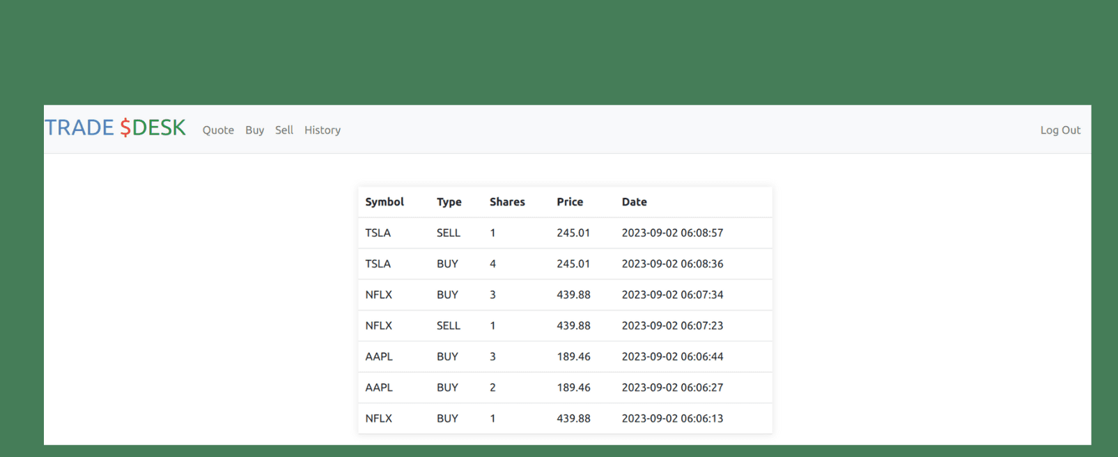 trade-desk history page